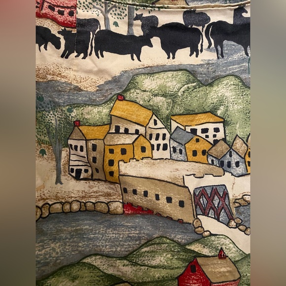 Vintage On the Verge Primitive Folk Western Cows Village Wrap Skirt -Made in USA - Picture 5 of 10